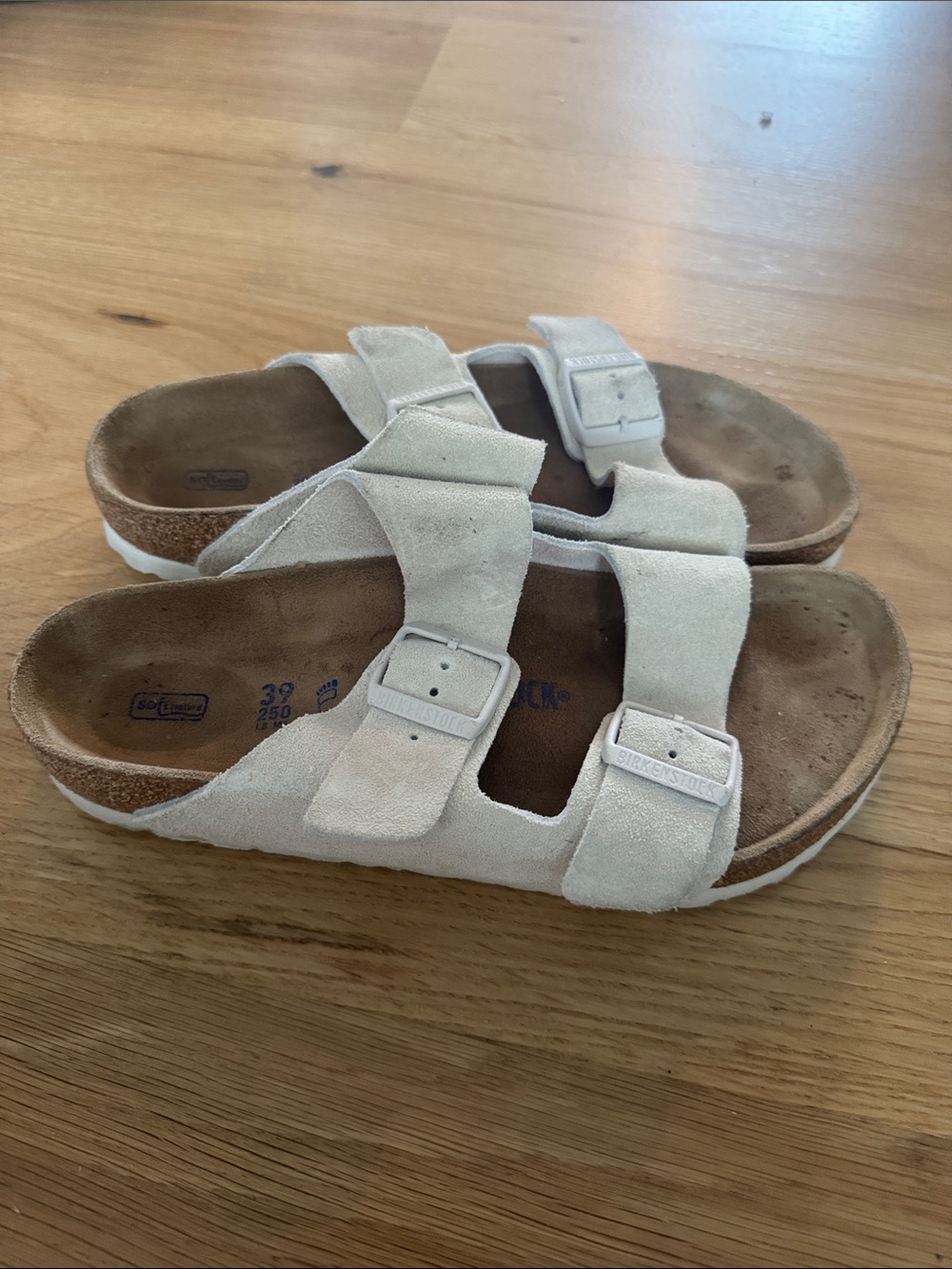Birkenstock Arizona Suede Double-Strap Sandals in Light Beige